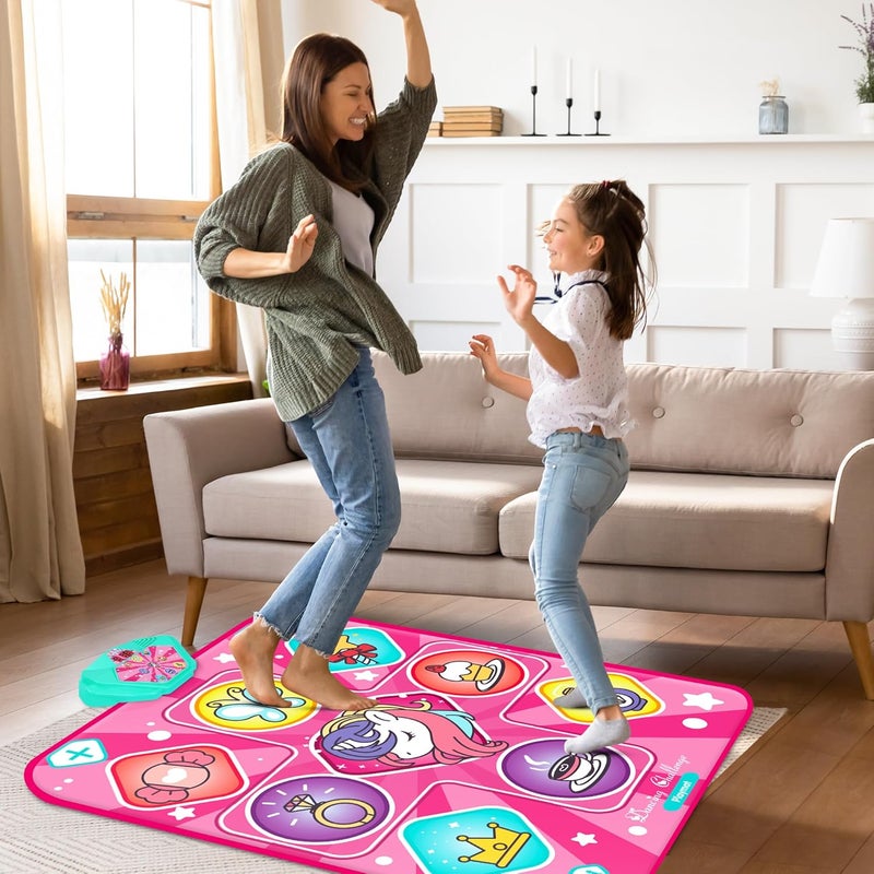 Kusntin حصيرة رقص يونيكورن، حصيرة رقص م mixer، حصيرة رقص وردية مع أضواء LED، حجم صوت قابل للتعديل، موسيقى مدمجة، 5 أوضاع ألعاب، هدايا عيد الميلاد أو عيد الميلاد للفتيات من 3-12 سنة - Image 2